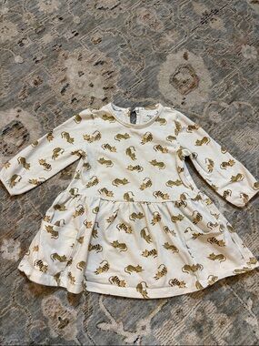 Cream Kids' Dress with Yellow Tiger Print
